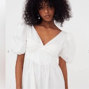 For Love and Lemons White Corset Jocelyn Midi Peasant‎ Dress| Size XS